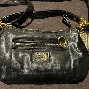 Coach Poppy Daisy Liquid Gloss Leather Crossbody Shoulder Bag Black F20017